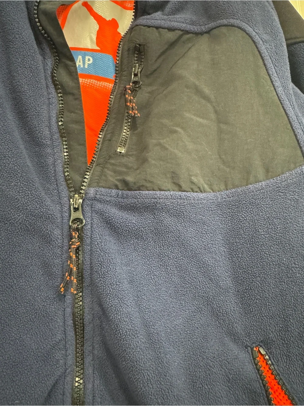 GAP Navy Fleece Jacket with Orange Accents; Colorblock Utility Snowboard icon